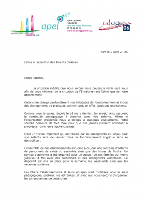 courrier des instances de l’Enseignement Catholique du 06